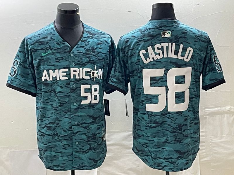 Men Seattle Mariners #58 Castillo American League Nike Green 2023 MLB All Star Jersey
